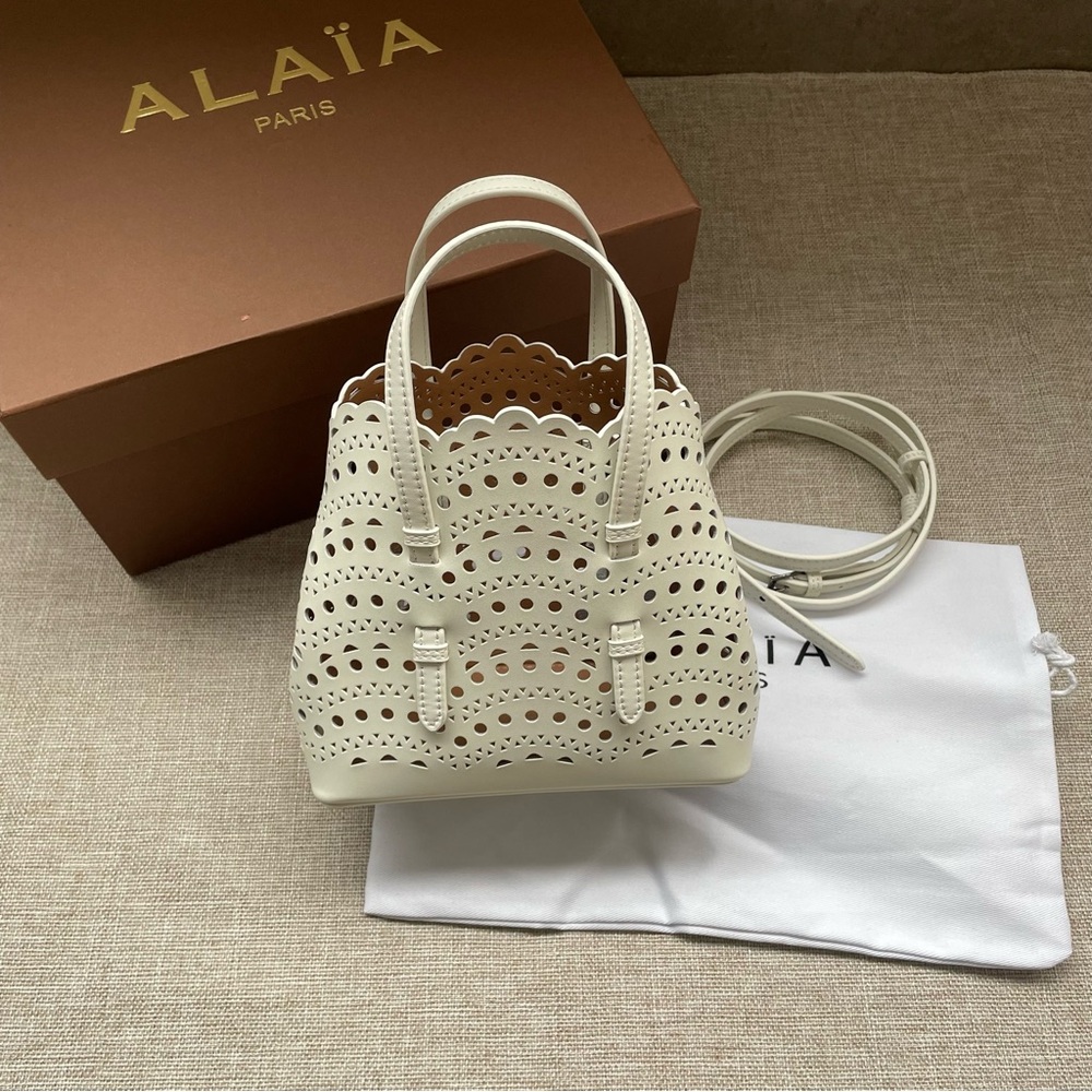 Alaïa White Laser-Cut Scalloped Leather Tote